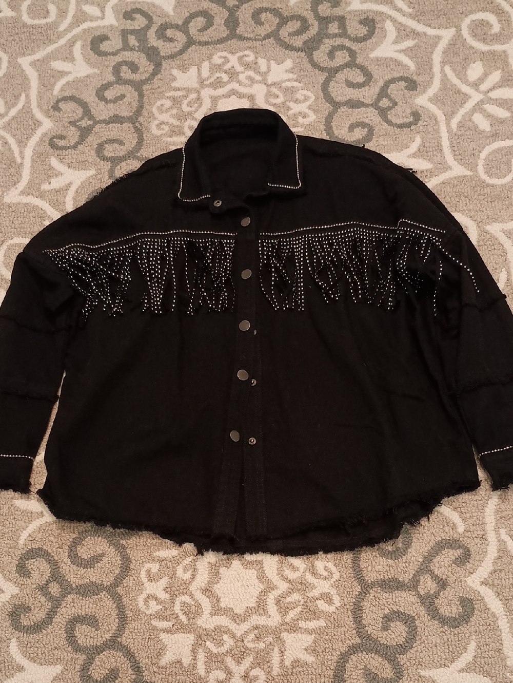 Black Fringe Jacket with Stud Detailing
